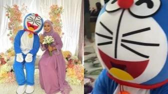 A Man Shocks His Fiancee by Wearing Doraemon Outfit on Their Engagement Day