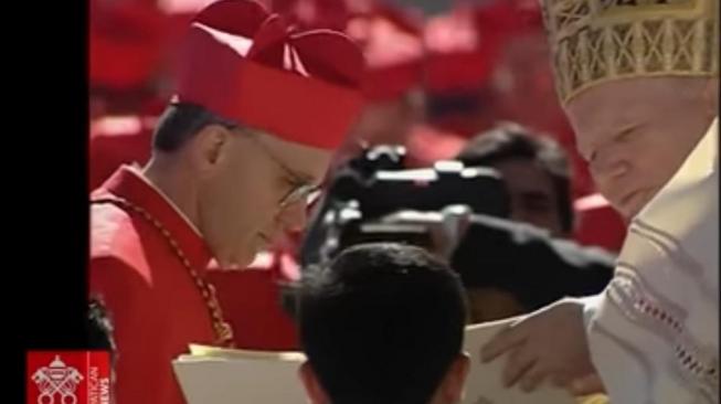 A nostalgia: Pope Francis as a cardinal appointed by Pope John Paul II (now Pope Saint John Paul II) [Vatican News]